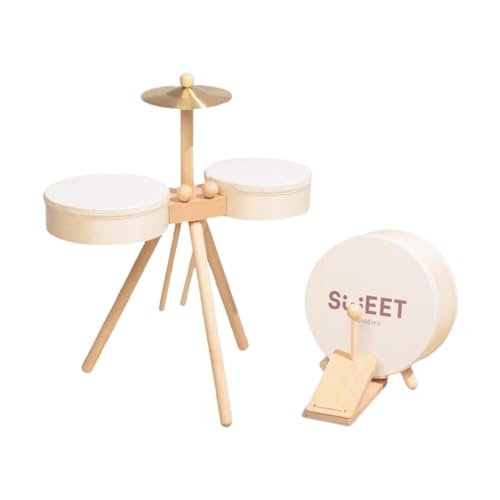 Oshhni Kleines Trommelset, Musikinstrumente für Kinder, sensorisches Spielzeug aus Holz, Geburtstagsgeschenke für die Vorschule, Musikübungen, Musikspielzeug, mit Pedaltrommel von Oshhni