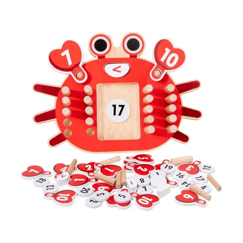Oshhni Lernspielzeug für im Alter von 3–4 Jahren, Zahlenzählen, tragbares Zubehör, Holzbrett-Zählspiel, Mathematik-Spielzeug in Krabbenform von Oshhni