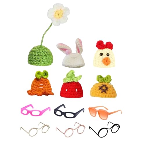 Oshhni Mini-Gänsestatue, Strickmützen mit Sonnenbrillen-Set, Figur-Zubehör, Verkleidung für Tisch, Kaminsims, Schreibtisch, Gänsekleidung als Geschenk von Oshhni