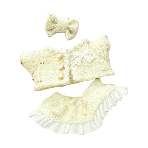 Oshhni Mini-Puppenkleidung (17 cm) mit modischem Mantel, Kleid und Haar-Accessoire-Kostüm, Weiß von Oshhni
