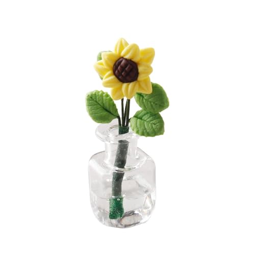 Oshhni Mini-Topfpflanze, Miniatur-Puppenhaus, Blumen, Maßstab 1:12, Ornament, Blumenmodell, Glasvase mit Blumen für Büros, Schlafzimmer von Oshhni