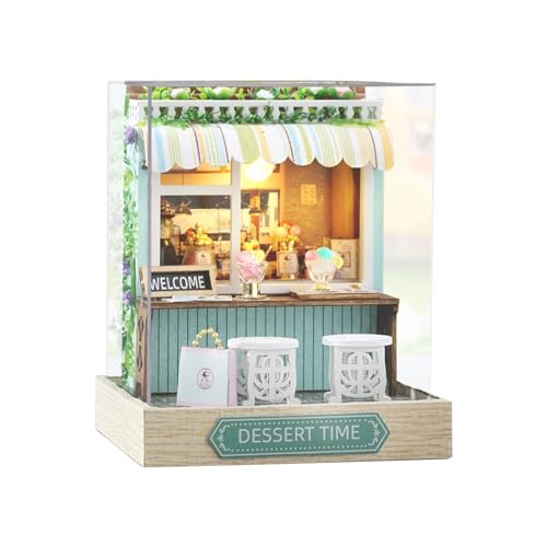 Oshhni Miniatur Holzhaus Bastelset mit LED Beleuchtung für Kreative Geschenkideen, Dessertzeit von Oshhni