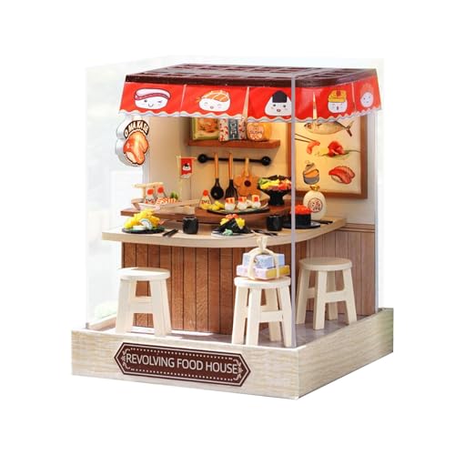 Oshhni Miniatur Holzhaus Bastelset mit LED Beleuchtung für Kreative Geschenkideen, Essenshaus von Oshhni