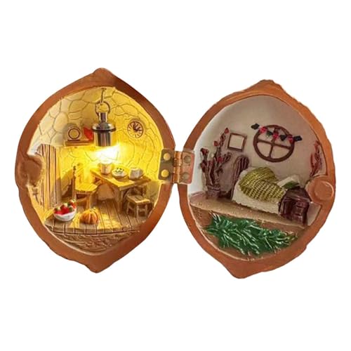 Oshhni Miniatur-Puppenhaus aus Kunstharz, kleines Welt-Walnusshaus im Inneren, Puppenhaus für Fernsehschrank, Schlafzimmer Wohnzimmer von Oshhni