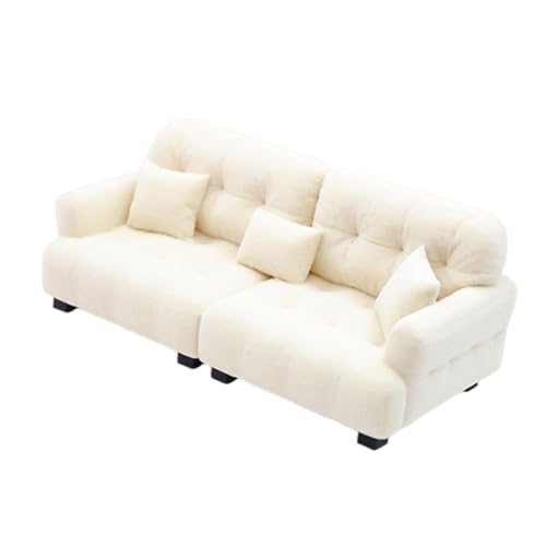 Oshhni Miniatur-Sofa, Mini-Möbel, künstliches Rollenspiel-Puppensofa mit Kissen, Miniatur-Spielzeugmodell, 1 12 Beige von Oshhni