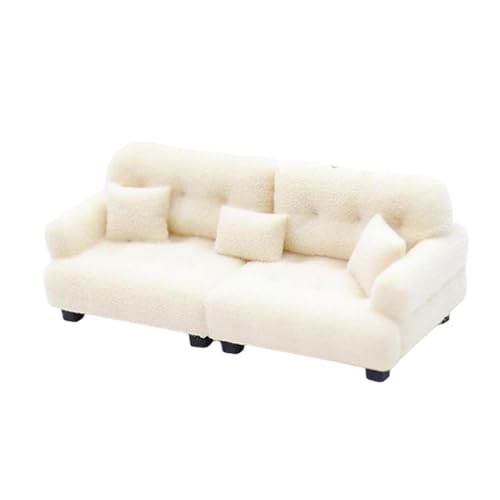 Oshhni Miniatur-Sofa, Mini-Möbel, künstliches Rollenspiel-Puppensofa mit Kissen, Miniatur-Spielzeugmodell, 1 30 Beige von Oshhni