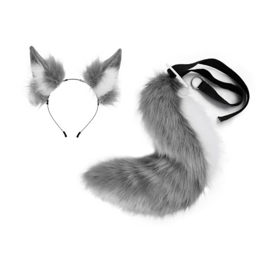 Oshhni Ohren- und Schwanz-Set, Geschenk-Stirnband für Rollenspiele, Bühnenauftritte, Mottopartys, Grau-weiß Oshhni Ohren- und Schwanz-Set, Geschenk-Stirnband für Rollenspiele, Bühnenauftritte, Mottopartys, Grau-weiß von Oshhni