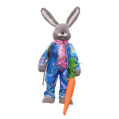 Oshhni Osterhasenpuppen -Wohnkultursammlungen kreative Szene Layout Tabletop Orumament Tier Figur für Eingangsschlafzimmer Veranda, Blaue Kleidung Tragen von Oshhni