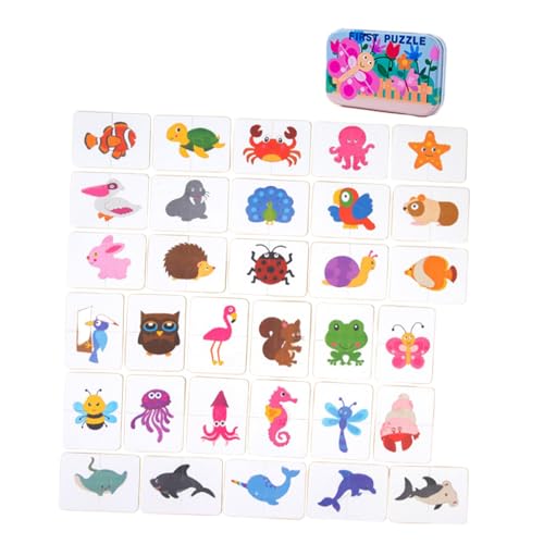 Oshhni Passendes Puzzlespiel, passende Karten mit Aufbewahrungsbox aus Metall, Mehrzweck-Lernspielzeug für Vorschulkinder, tragbares Lernspielzeug für, Ozeantier Puzzle von Oshhni