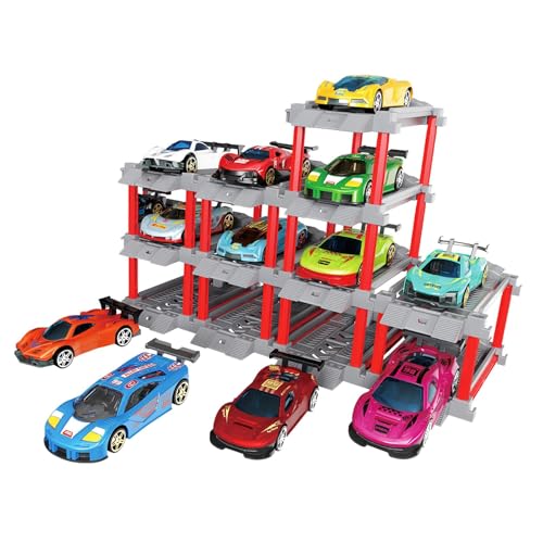 Oshhni Pull Back Cars Parkhaus-Spielzeug-Spielset Frühpädagogisches Druckgussauto mit Garagenschienen für Dekorations-Rollenspielgeschenke von Oshhni