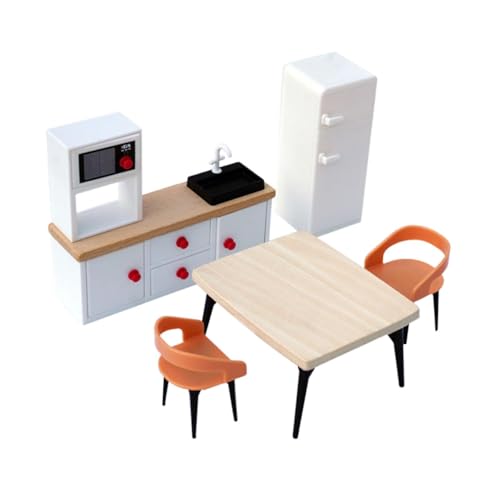 Oshhni Puppenhaus-Miniaturmöbel-Set, Puppenhaus-Dekoration, DIY-Esstisch, Schrank, Ornament, klassisches Rollenspiel-Spielzeug für, Weiß von Oshhni