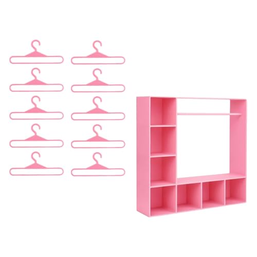 Oshhni Puppenkleidung Schrank Kleiderschrank Kleidung Lagerung für Figuren Spielzeug für Geburtstag Arbeitsplatte, Rosa von Oshhni