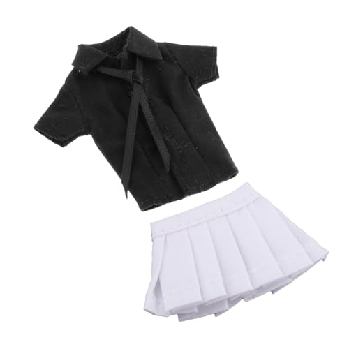 Oshhni Puppenkleidung für weibliche Figuren im Maßstab 1/12, Outfit, kurzes Rockhemd mit Krawattenzubehör, kompletter Anzug für 6-Zoll-Actionfiguren, Schwarzes Hemd von Oshhni
