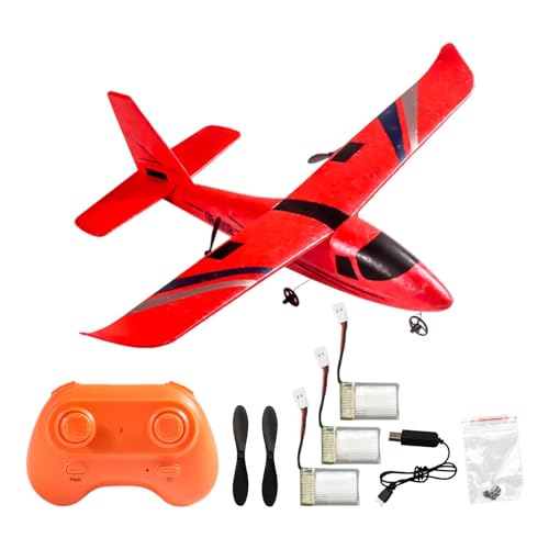 Oshhni RC Flugzeug RC Segelflugzeug Outdoor Sport Fliegendes Spielzeug 2 Kanal RC Flugzeug für Mädchen Jungen Erwachsene, 3 Batterie Rot von Oshhni