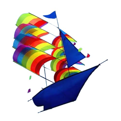 Oshhni Regenbogen Segelboot Fliegen Spiel Aktivität Kindheit Faltbare Tragbare Bunte Schiff 3D Drachen für Ausflug von Oshhni