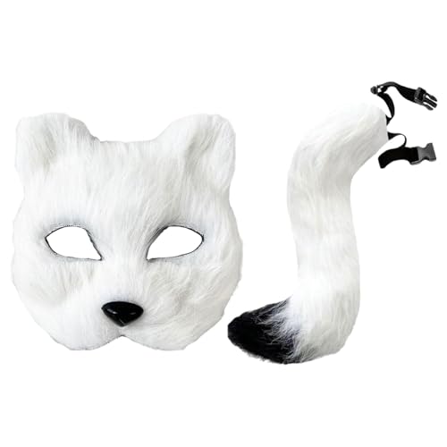 Oshhni Requisitenset mit Kunstkatzenmaske und Schwanz, Tier-Cosplay-Kostüme, Requisiten für Bühnenshows, Weiß Oshhni Requisitenset mit Kunstkatzenmaske und Schwanz, Tier-Cosplay-Kostüme, Requisiten für Bühnenshows, Weiß von Oshhni