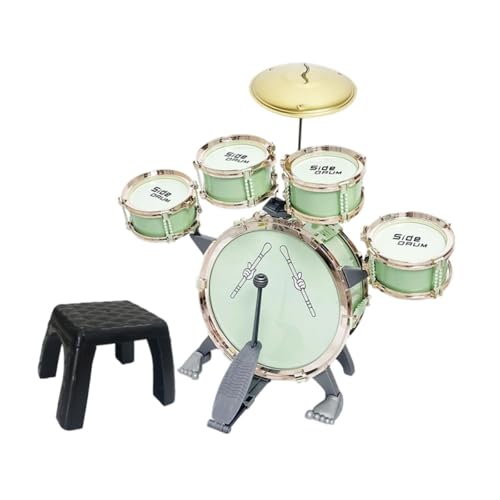 Oshhni -Schlagzeug-Set, Jazz-Schlagzeug, kompaktes Musikspielzeug-Set, Musikinstrumente, Spielzeug für Partys, Konzerte, Vorschulgeschenke, Kindertag, GrÜn von Oshhni