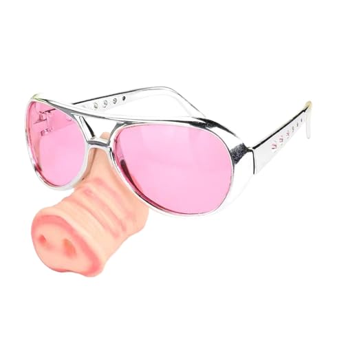Oshhni Schweinchen Brille mit großer Nase, Verkleidungsbrille, Neuheit, Party-Sonnenbrille für Karneval, ROSA von Oshhni