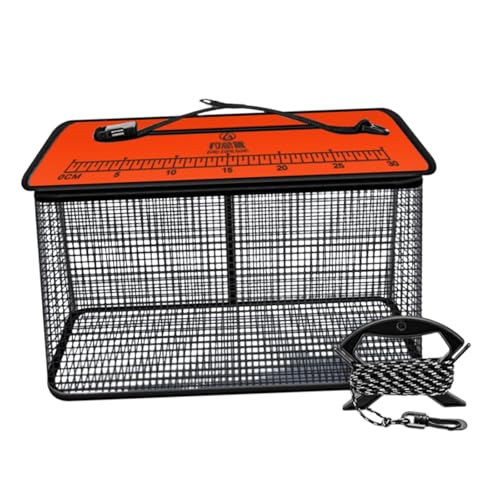 Oshhni Schwimmender Fischkorb, Angelkäfig, tragbar, mit Reißverschluss, Karpfenfalle, Faltbarer multifunktionaler Minnows-Eimer, Orange 39 X24cmx50cm von Oshhni