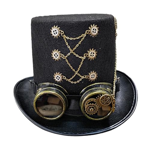 Oshhni Steampunk-Zylinder, Kopfbedeckung, Gothic-Retro-Steampunk-Ausrüstung, Steampunk-Hut für Erwachsene, Fedora für Party, Cosplay, Leistung, Neuheit von Oshhni
