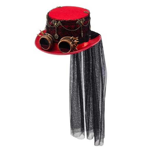 Oshhni Steampunk-Zylinder mit Schutzbrille für Rollenspiele auf der Bühne, Rot Oshhni Steampunk-Zylinder mit Schutzbrille für Rollenspiele auf der Bühne, Rot von Oshhni