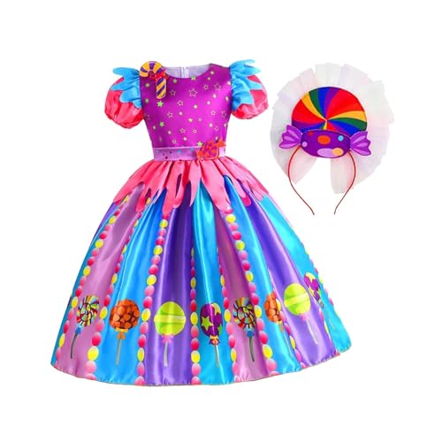 Oshhni Süßigkeitenkleid für Mädchen, Regenbogenkleid, Rundhalsausschnitt, Prinzessinnenkleid, Kleid für Geburtstag, Rollenspiele, Cosplay, Halloween, 120 von Oshhni