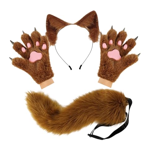 Oshhni Tierohr-Stirnband, Schwanz, Handschuhe, Set, Kostüm, Langer Schwanz für Bühnenauftritte, Braun Oshhni Tierohr-Stirnband, Schwanz, Handschuhe, Set, Kostüm, Langer Schwanz für Bühnenauftritte, Braun von Oshhni