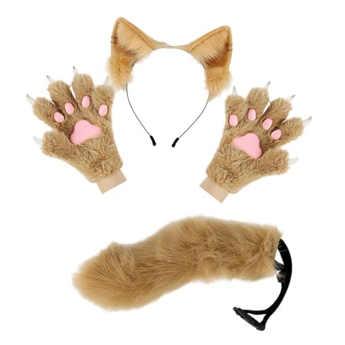 Oshhni Tierohr-Stirnband, Schwanz, Handschuhe, Set, Kostüm, Langer Schwanz für Bühnenauftritte, Kamel Oshhni Tierohr-Stirnband, Schwanz, Handschuhe, Set, Kostüm, Langer Schwanz für Bühnenauftritte, Kamel von Oshhni