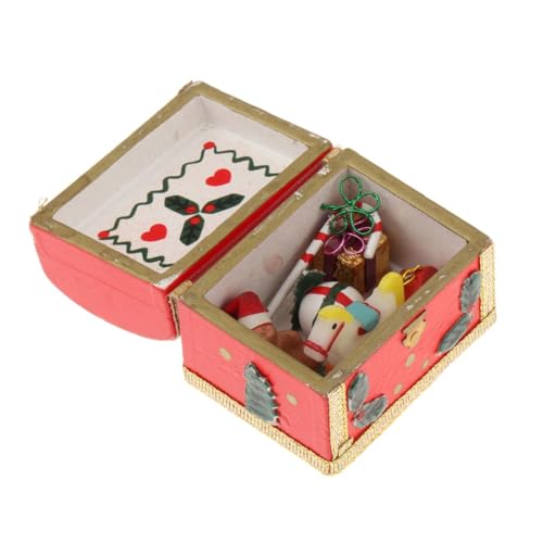 Oshhni Weihnachten Miniatur-Schatztruhe im Maßstab 1:12, dekorativ, Aufbewahrungsbox, Puppenhaus, Holz-Geschenkbox für Foto-Requisiten, Zubehör von Oshhni