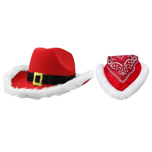 Oshhni Weihnachts-Cowgirl-Hut, Weihnachtsmann-Westernhut, Weihnachts-Cowgirl-Hut mit Bandana für Foto-Requisiten, Partygeschenke, Stil A von Oshhni