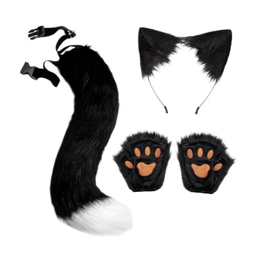 Oshhni und Schwanz-Set, Cosplay-Kostüm-Set für Bühnenauftritte, Halloween, Schwarz-Weiss Oshhni und Schwanz-Set, Cosplay-Kostüm-Set für Bühnenauftritte, Halloween, Schwarz-Weiss von Oshhni