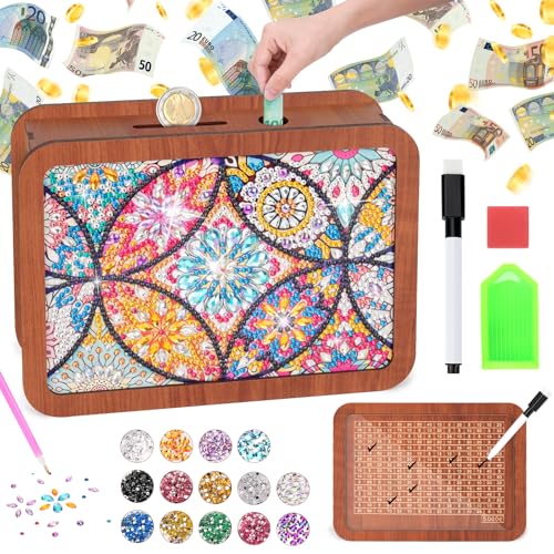 Geschenk Mädchen 6 9 7 10 Jahre: Diamond Painting Spardose Bastelset Kinder ab 6-8-5 Jahre Basteln Mädchen Geschenke 7 8 11 Jahren Spardose Holz mit Zähler 5000€ Sparchallenge für Teenager Erwachsene von Osikay
