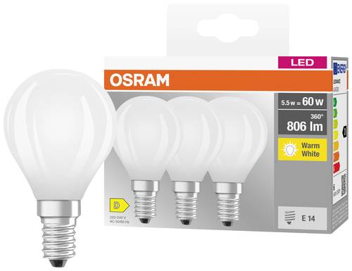 OSRAM 4058075592599 LED EEK D (A - G) E14 Tropfenform 5.5W = 60W Warmweiß (Ø x H) 45mm x 45mm 3St. von Osram
