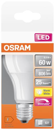 OSRAM 4058075433861 LED EEK F (A - G) E27 Glühlampenform 8.8W = 60W Warmweiß (Ø x L) 60mm x 108mm von Osram
