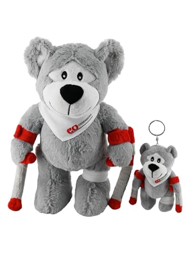 Ossenberg OssenBÄRen Kuschelbären mit Krücken - Niedlicher Teddybären mit Rot-Weißen Krücken - Set - 1 X groß, 1 X klein mit Schlüsselring Ossenberg OssenBÄRen Kuschelbären mit Krücken - Niedlicher Teddybären mit Rot-Weißen Krücken - Set - 1 X groß, 1 X klein mit Schlüsselring von Ossenberg