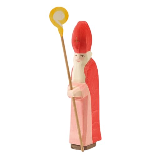 Ostheimer 38001 Sankt Nikolaus mit Stab aus Holz Höhe 20cm handbemalt in Deutschland gefertigt von Ostheimer