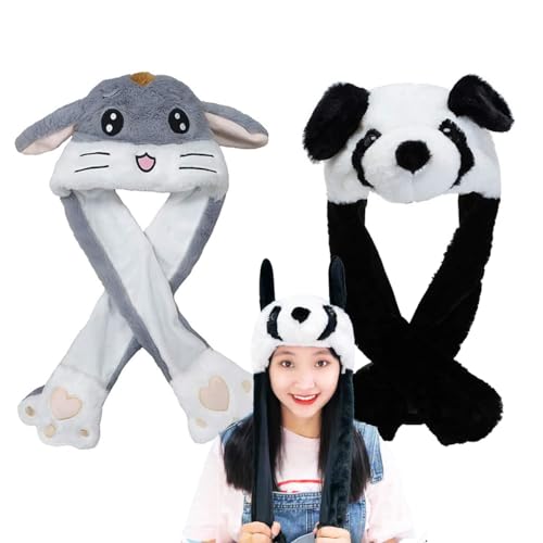 Hasenohren Hut Plüsch,2PCS Kaninchen Hut Ohren Beweglicher Lustige für Winter Damen Mädchen Party Animal Rollenspiele(panda und hamster) von Osuter