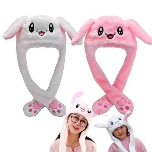 Osuter 2PCS Plüsch Hasenohren Hut, Beweglicher Lustige Tier Ohr Mütze für Damen Mädchen Party Weihnachten Cosplay von Osuter