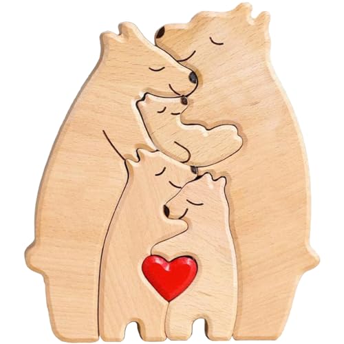Osznmmg Personalisierte Holz Bär Puzzle mit 5 Familiennamen, Individuelle Familiennamen Skulptur, Personalisierte Bär Familie Weihnachten Geburtstage Ornament (5 Namen) von Osznmmg