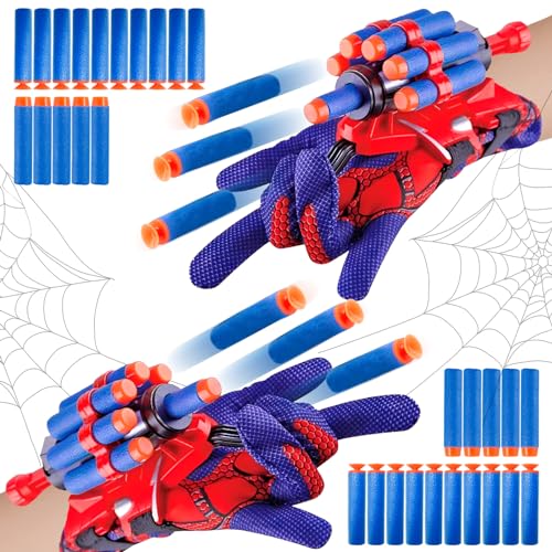 Spider Handschuhe, 2 Set Spider Launcher Handschuhen Kinder, Spider Web Shooter Spider Netzwerfer, Spider Netz Shooter mit 30 Darts, Spider Spielzeug Handschuhen für Kinder Cosplay von Otokti