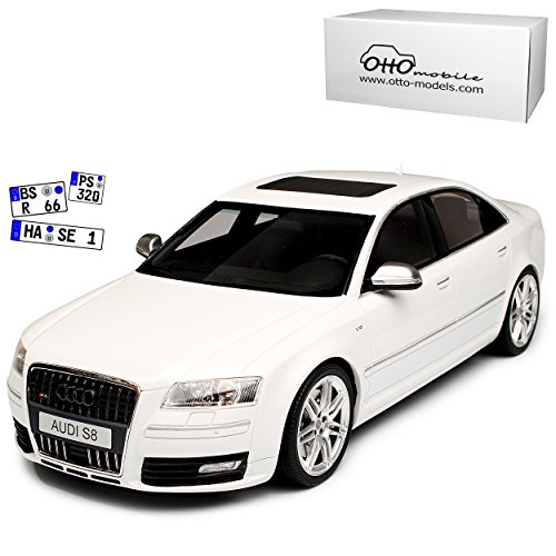 A-U-D-I A8 S8 D3 Weiss Limousine 2. Generation 2002-2010 Nr 699 1/18 Otto Modell Auto mit individiuellem Wunschkennzeichen von Otto Mobile