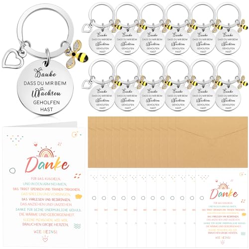 Otuuz 12 Sets Dankeschön Geschenke für Lehrer Erzieherin Schlüsselanhänger mit Bienen Anhänger Regenbogen Dankeskarten Umschläge Lehrerin Abschiedsgeschenk für Erzieher Kindergärtnerin Tagesmutter von Otuuz
