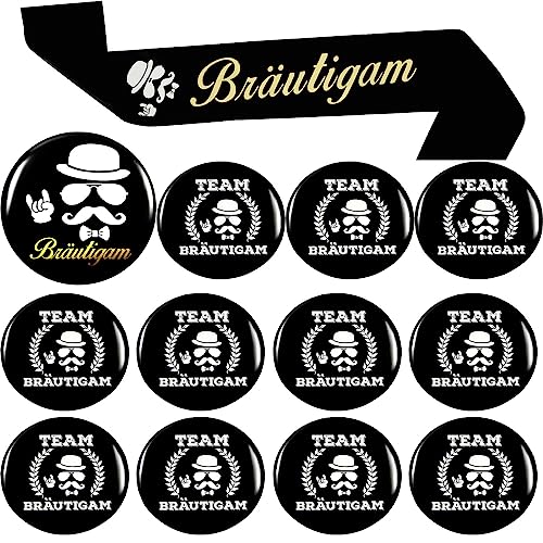 13Pcs JGA Junggesellenabschied Männer Deko Kostüm, JGA Team Bräutigam Schärpe Button Set Anstecker Für Junggesellenabschied Männer Accessoires Engagement Feiern Bedarf Partyzubehör Deko(Schwarz) 13Pcs JGA Junggesellenabschied Männer Deko Kostüm, JGA Team Bräutigam Schärpe Button Set Anstecker Für Junggesellenabschied Männer Accessoires Engagement Feiern Bedarf Partyzubehör Deko(Schwarz) von OuMaiFeng
