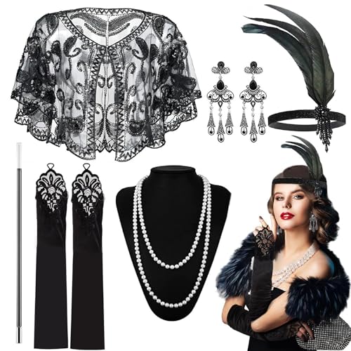 8 Stück 1920er Jahre Kostüm Damen Set, Faschingskostüme Damen Gatsby 20er Jahre Accessoires Zeitreise Kostüm Damen Zubehör Retro Inklusive Stirnband Halskette Handschuhe Ohrringe Handheld-Requisiten 8 Stück 1920er Jahre Kostüm Damen Set, Faschingskostüme Damen Gatsby 20er Jahre Accessoires Zeitreise Kostüm Damen Zubehör Retro Inklusive Stirnband Halskette Handschuhe Ohrringe Handheld-Requisiten von OuMaiFeng