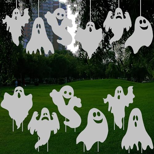 OuMuaMua Halloween-Dekorationen für den Außenbereich, Hofschilder, Heringe – 6 Stück, Geister-Rasen-Dekorationen, Schilder für Garten, Hof, gruselige Halloween-Dekorationen im Freien von OuMuaMua