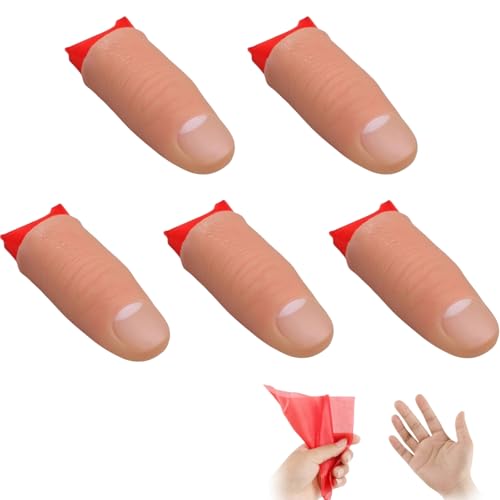 5 x künstliche Daumenspitzen, magischer Daumen, verschwindende Tricks, falsche Finger, Daumen, Fingerspitze, Zaubertrick-Werkzeug mit roter Seide, Mag-ic Props Streich, Ma-Gic-Tricks für Erwachsene, von OuXing