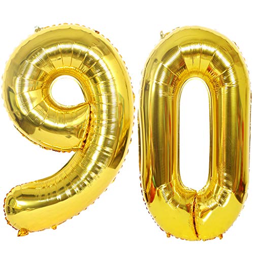 2 Luftballons Zahl 90 Gold, Ouceanwin Riesen Folienballon Nummer 90 XXL Helium Ballons Aufblasbar in 40", Zahlenballon 90 Gold für Geburtstag, Hochzeit, Jubiläum Party Dekoration (100cm) von Ouceanwin