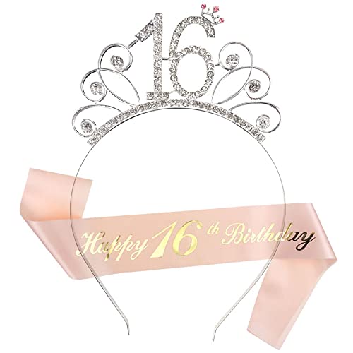 Ouceanwin Kristall Tiara Krone Haarreif Stirnband mit Schärpe aus Satin für 16. Geburtstag Deko Geschenk Mädchen Party Accessoires Ouceanwin Kristall Tiara Krone Haarreif Stirnband mit Schärpe aus Satin für 16. Geburtstag Deko Geschenk Mädchen Party Accessoires von Ouceanwin
