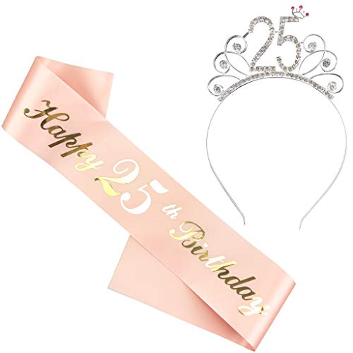 Ouceanwin 25. Geburtstags Krone Schärpe Junggesellinnenabschied Set, Kristall Geburtstag Tiara Krone Haarreif Stirnband mit Schärpe aus Satin für 25 Geburtstag Deko Geschenk Frau Party Accessoires Ouceanwin 25. Geburtstags Krone Schärpe Junggesellinnenabschied Set, Kristall Geburtstag Tiara Krone Haarreif Stirnband mit Schärpe aus Satin für 25 Geburtstag Deko Geschenk Frau Party Accessoires von Ouceanwin