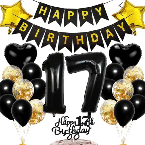 Ouceanwin 17. Geburtstag Deko Set, Schwarz-Gold, Ballon-Set, Party Deko, 22 Stück, Unisex-Jugendliche, 17. Geburtstag, Teenager Ouceanwin 17. Geburtstag Deko Set, Schwarz-Gold, Ballon-Set, Party Deko, 22 Stück, Unisex-Jugendliche, 17. Geburtstag, Teenager von Ouceanwin